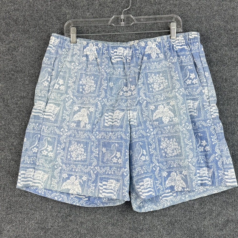 Vintage Reyn Spooner Shorts Mens L Blue Hawaiian Floral Nautical Swim Trunks